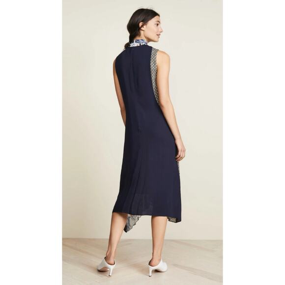 Tory Burch Margaret Blue Floral Plaid Silk Patchwork Pleated Midi Dress 14 - Picture 2 of 12